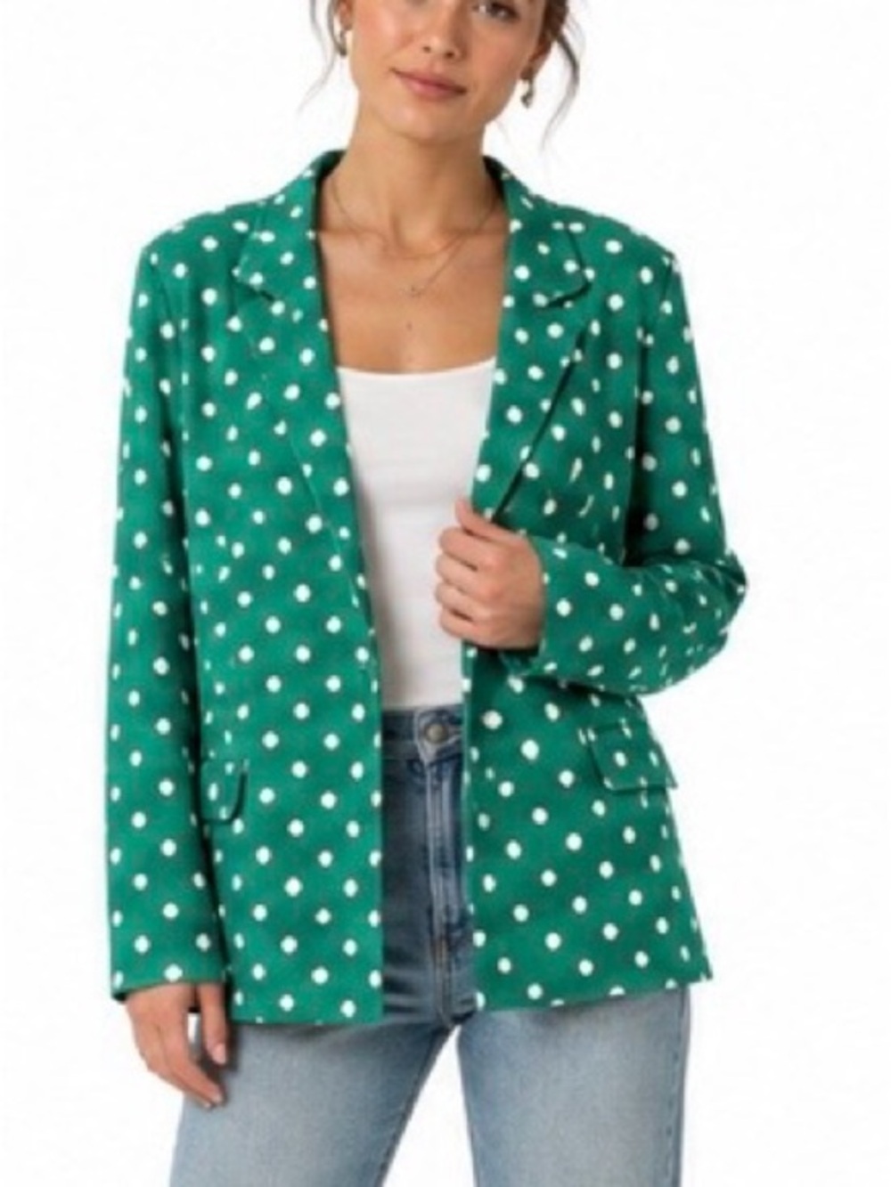 Vintage Brittany Nicole Green Polka Dot Blazer – Size Small – Made in USA